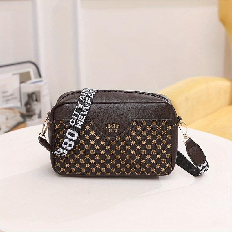 Floral Plaid Crossbody Bag Letter Pattern Messenger Bag Casual PU Leather