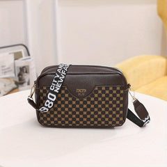 Floral Plaid Crossbody Bag Letter Pattern Messenger Bag Casual PU Leather