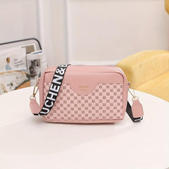 Floral Plaid Crossbody Bag Letter Pattern Messenger Bag Casual PU Leather