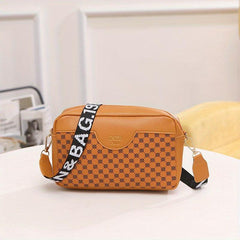 Floral Plaid Crossbody Bag Letter Pattern Messenger Bag Casual PU Leather