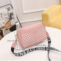Floral Plaid Crossbody Bag Letter Pattern Messenger Bag Casual PU Leather