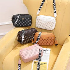 Floral Plaid Crossbody Bag Letter Pattern Messenger Bag Casual PU Leather