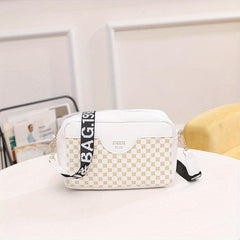 Floral Plaid Crossbody Bag Letter Pattern Messenger Bag Casual PU Leather