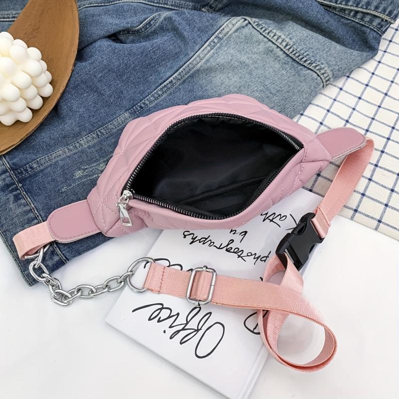 Casual Quilted Crossbody Bag Chain Decor Waist Chest Bag