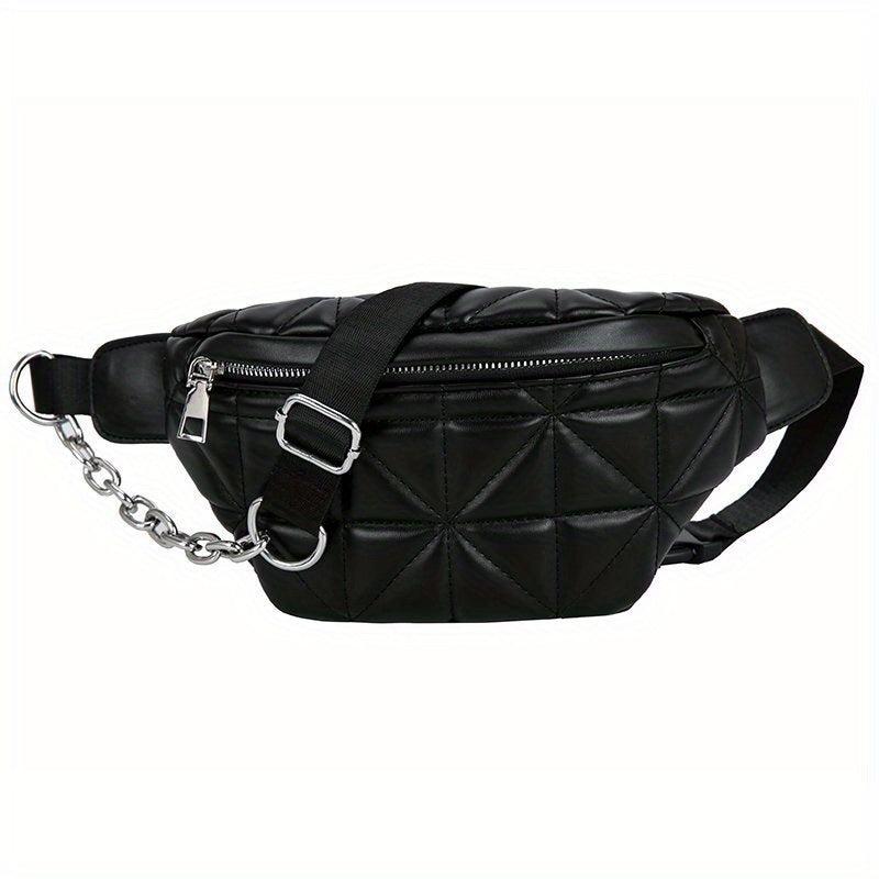 Casual Quilted Crossbody Bag Chain Decor Waist Chest Bag