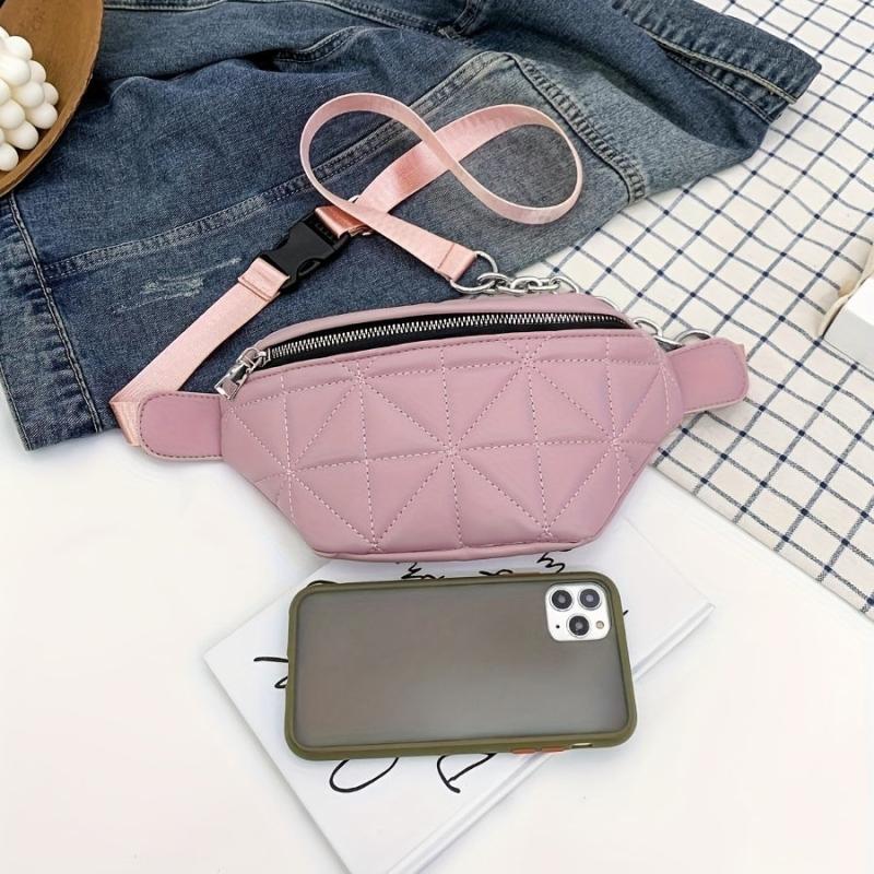 Casual Quilted Crossbody Bag Chain Decor Waist Chest Bag