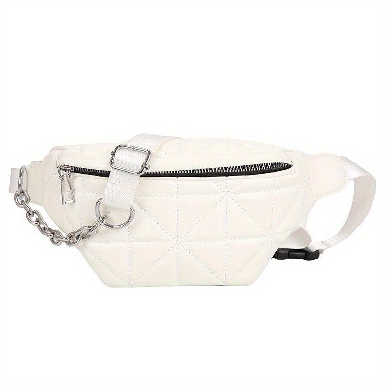 Casual Quilted Crossbody Bag Chain Decor Waist Chest Bag