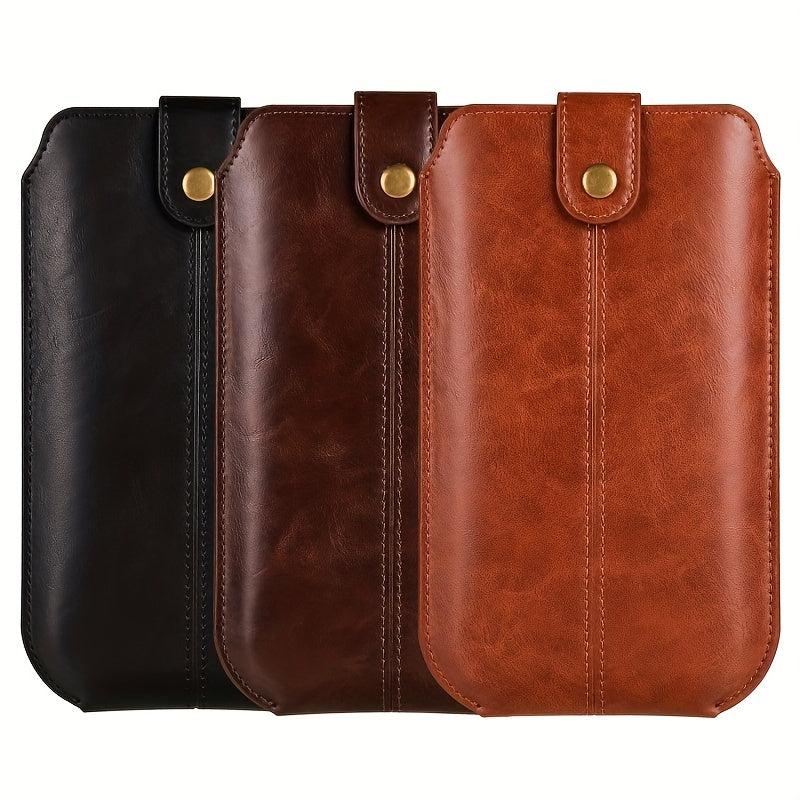 Men's PU Leather Waist Bag Mobile Phone Bag Outdoor Sports Hanging Waist Bag