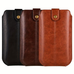 Men's PU Leather Waist Bag Mobile Phone Bag Outdoor Sports Hanging Waist Bag