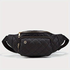Rhombus Embroidered Waist Bag Earphone