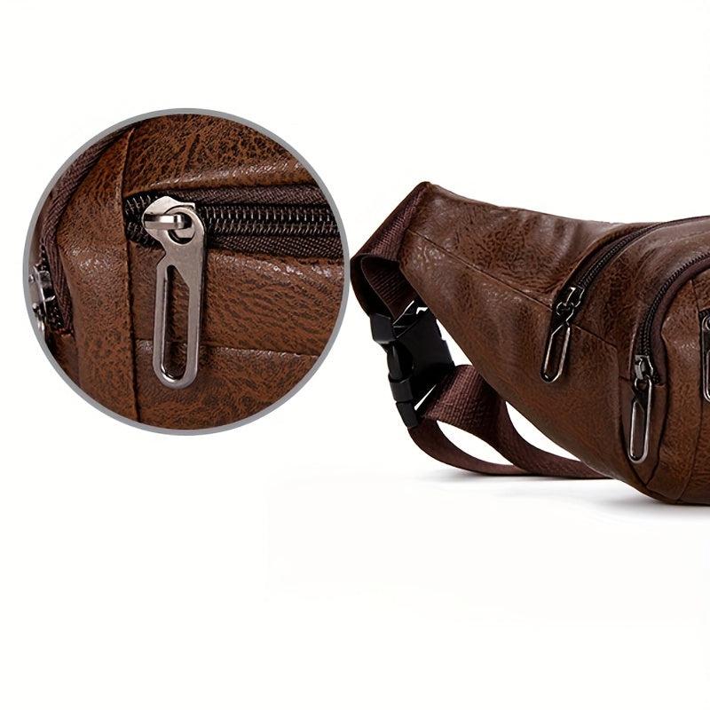 Men's Retro Large Capacity Leather Waist Bag Fanny Pack Shoulder Bag