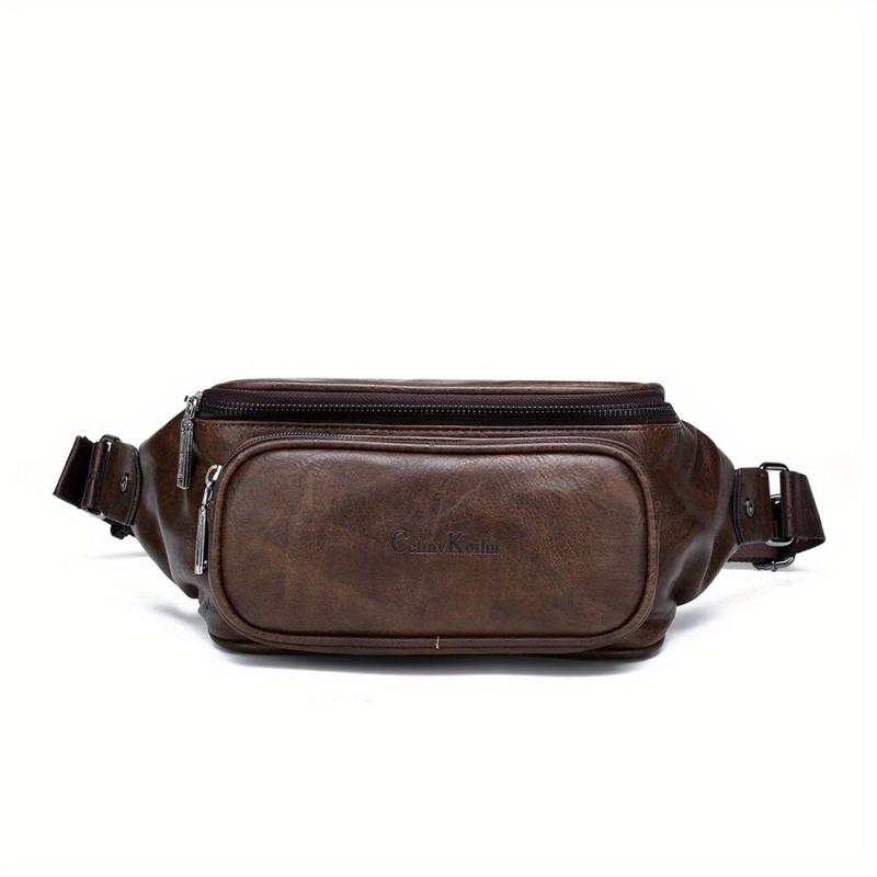 Men's Casual PU Leather Waist Bag for Outdoors