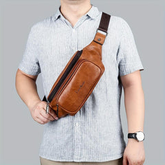 Men's Casual PU Leather Waist Bag for Outdoors
