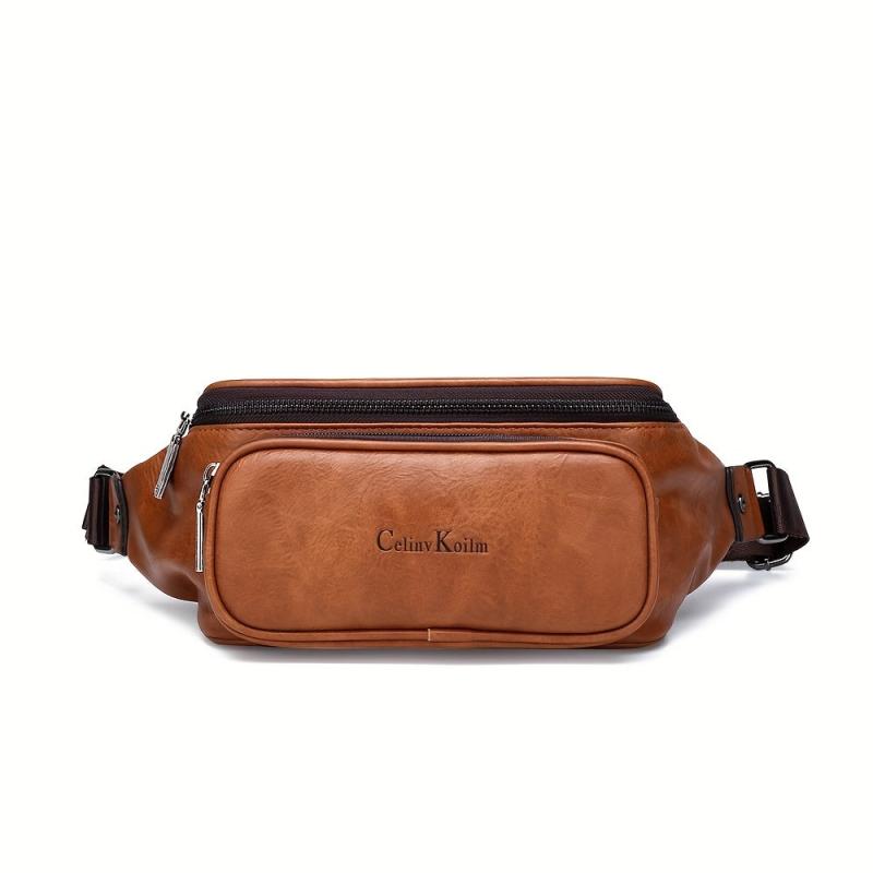 Men's Casual PU Leather Waist Bag for Outdoors
