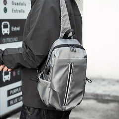 Men's Chest Bag USB Charging Port Outdoor Shoulder Bag