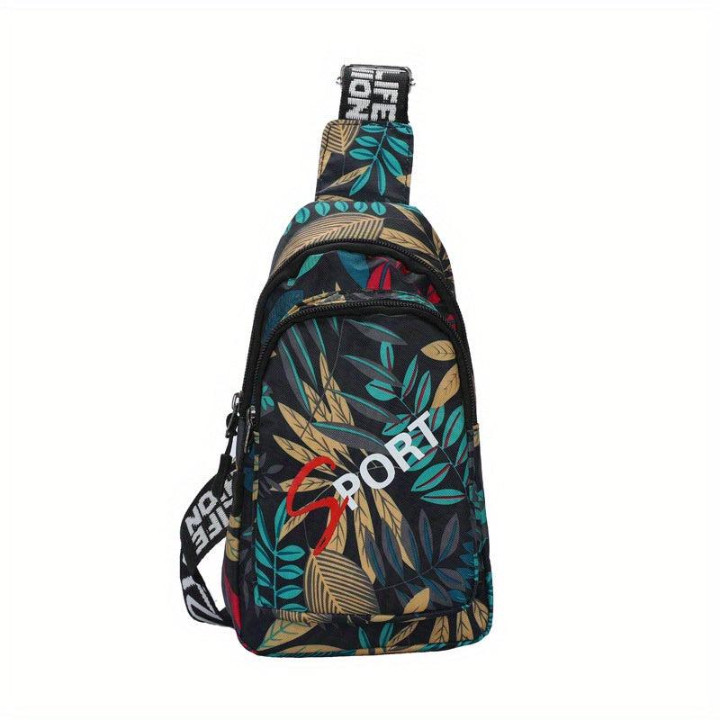 Floral Printed Chest Bag Earphone Hole Men Crossbody Bag