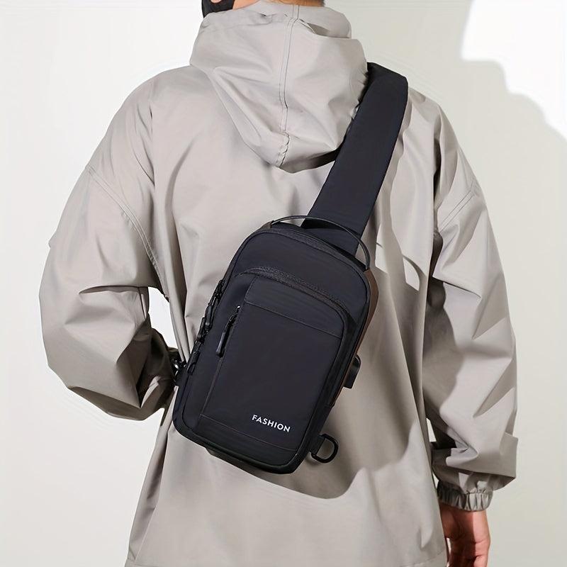 Men's Nylon Crossbody Bag USB Charging Anti-theft Diagonal Shoulder Bag