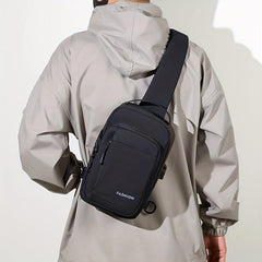 Men's Nylon Crossbody Bag USB Charging Anti-theft Diagonal Shoulder Bag