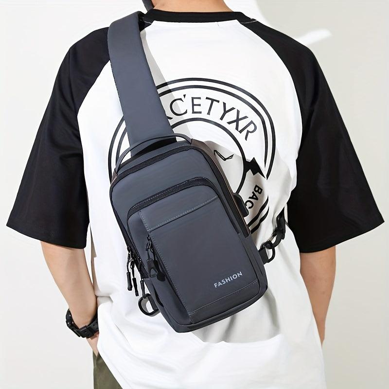 Men's Nylon Crossbody Bag USB Charging Anti-theft Diagonal Shoulder Bag