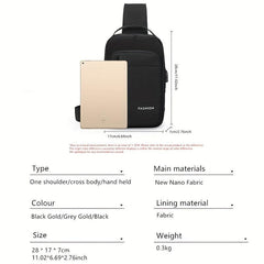 Men's Nylon Crossbody Bag USB Charging Anti-theft Diagonal Shoulder Bag