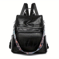 Vintage Zipper Backpack Solid Rucksack School Bag