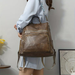 Vintage Zipper Backpack Solid Rucksack School Bag