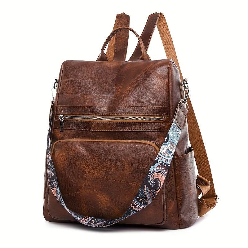 Vintage Zipper Backpack Solid Rucksack School Bag