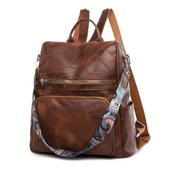 Vintage Zipper Backpack Solid Rucksack School Bag