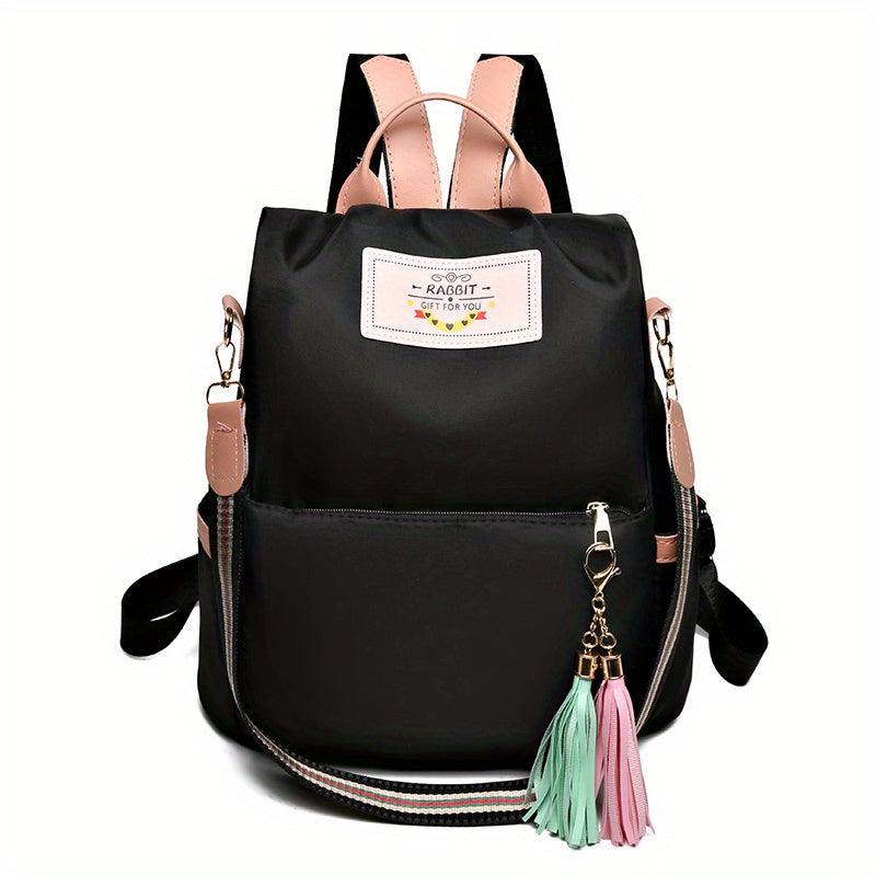 Tassel Large Capacity Backpack Oxford Cloth Textured School Travel Bag