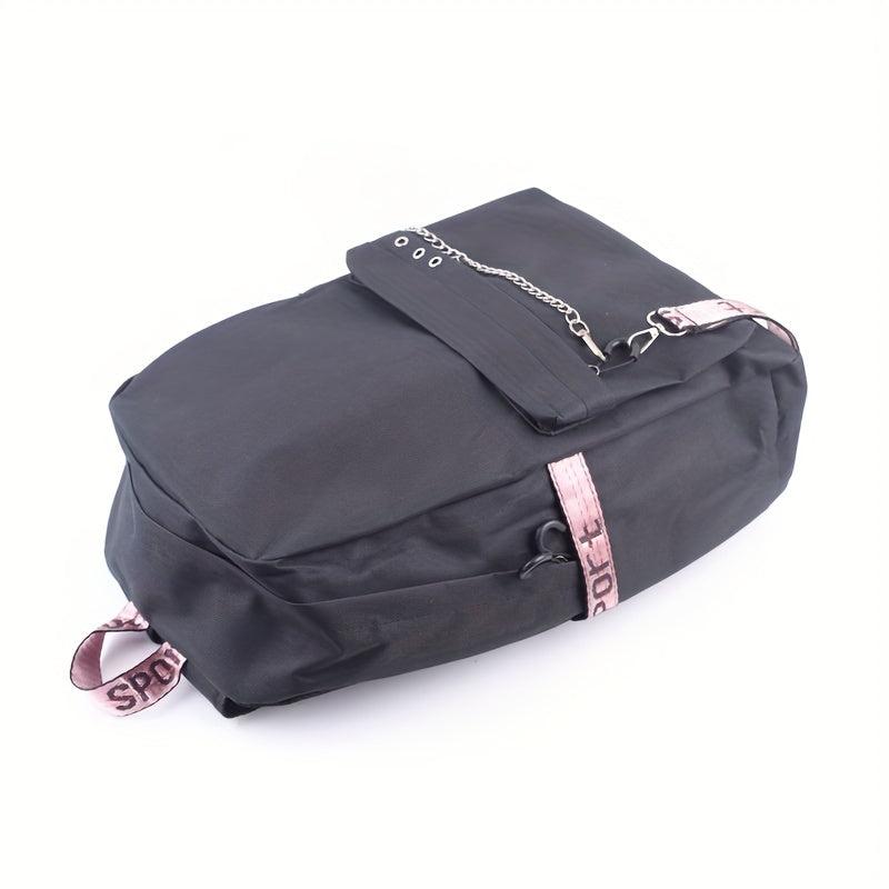 Kpop Canvas Backpack Casual Floral Print School Bag Chain Decor