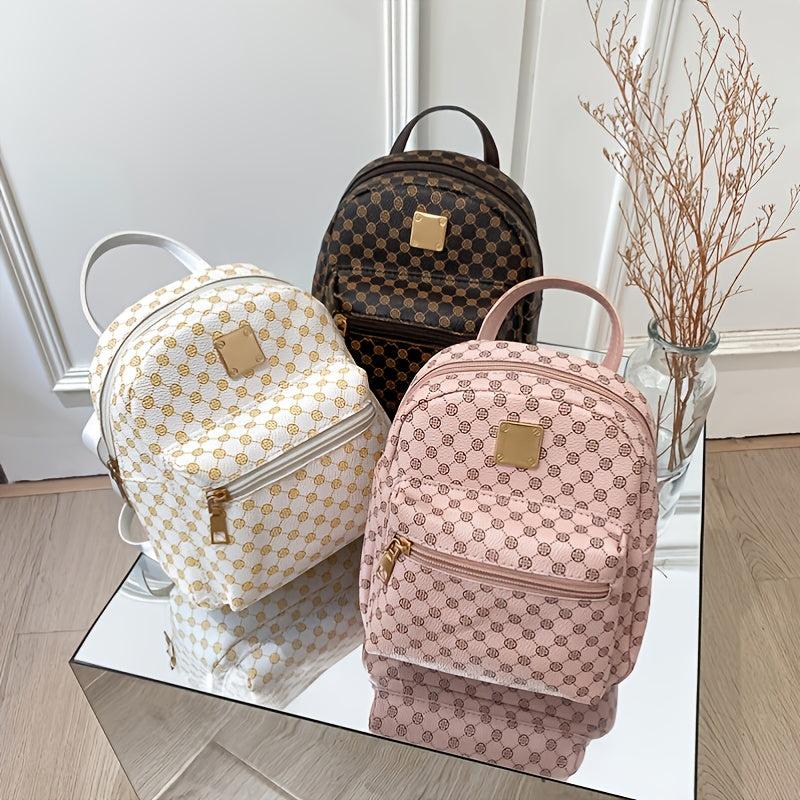 Geometric Pattern Small Zipper Backpack with Adjustable Strap