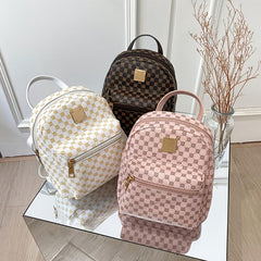 Geometric Pattern Small Zipper Backpack with Adjustable Strap