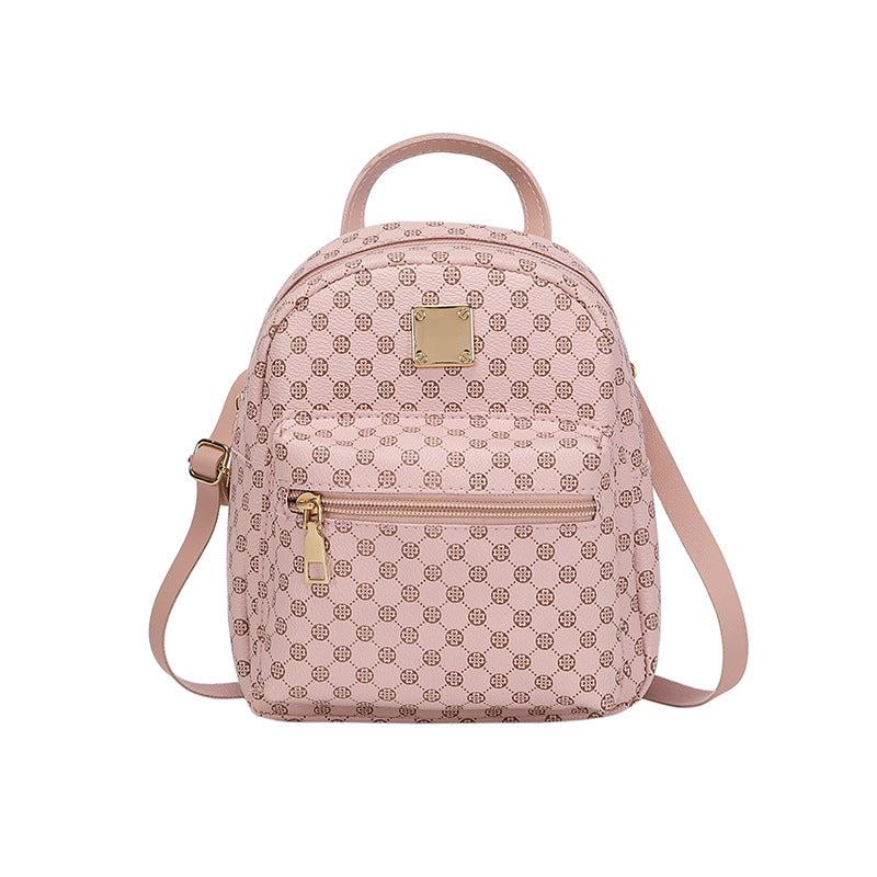 Geometric Pattern Small Zipper Backpack with Adjustable Strap