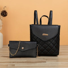 2 Pcs Solid Bag Sets Minimalist Backpack & Shoulder Chain Bag