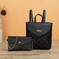 2 Pcs Solid Bag Sets Minimalist Backpack & Shoulder Chain Bag