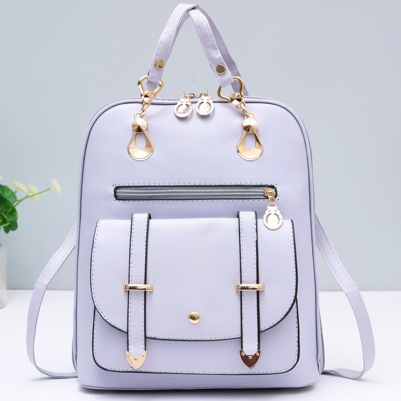 Zipper Around Backpack PU Leather Daypack Women's Convertible Shoulder Bag
