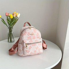 Mini Flower Jacquard Backpack Canvas School Bag Women's Sweet Daypack