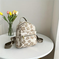 Mini Flower Jacquard Backpack Canvas School Bag Women's Sweet Daypack