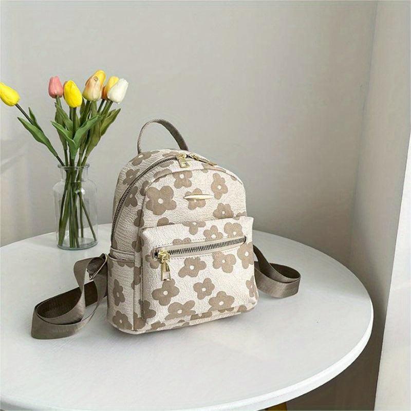 Mini Flower Jacquard Backpack Canvas School Bag Women's Sweet Daypack
