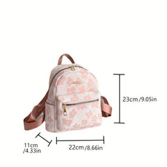 Mini Flower Jacquard Backpack Canvas School Bag Women's Sweet Daypack