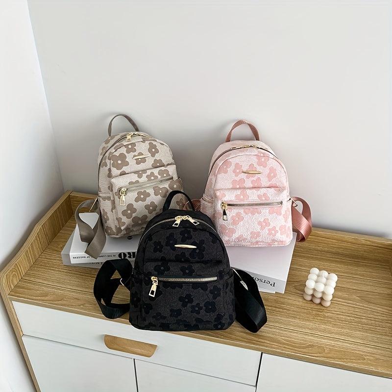 Mini Flower Jacquard Backpack Canvas School Bag Women's Sweet Daypack