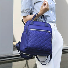 Argyle Quilted Tote Travel Backpack Oxford Cloth Daypack Top Handle