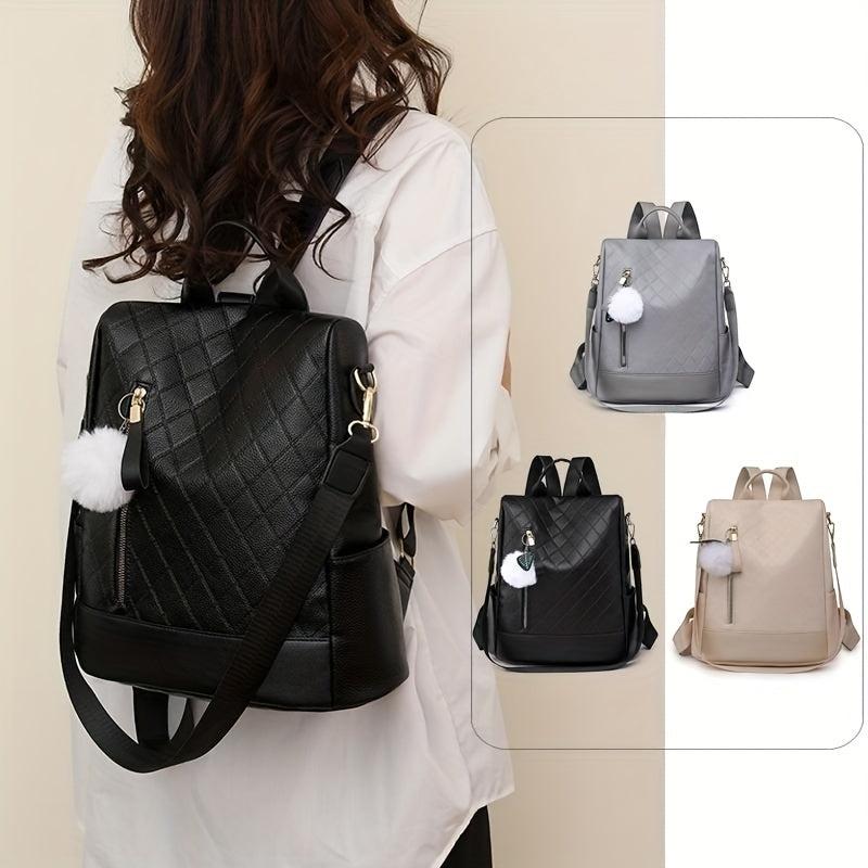 Rhombus Embossed Backpack Purse Anti-theft School Bag