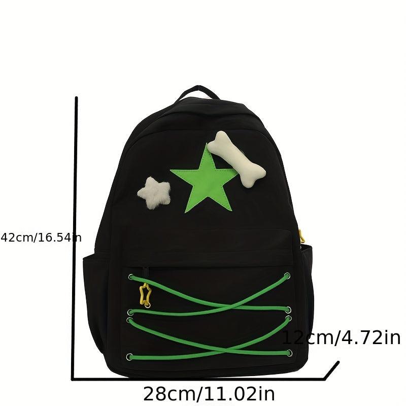 Y2K Star Patch Decor Backpack Skeleton Decor Schoolbag