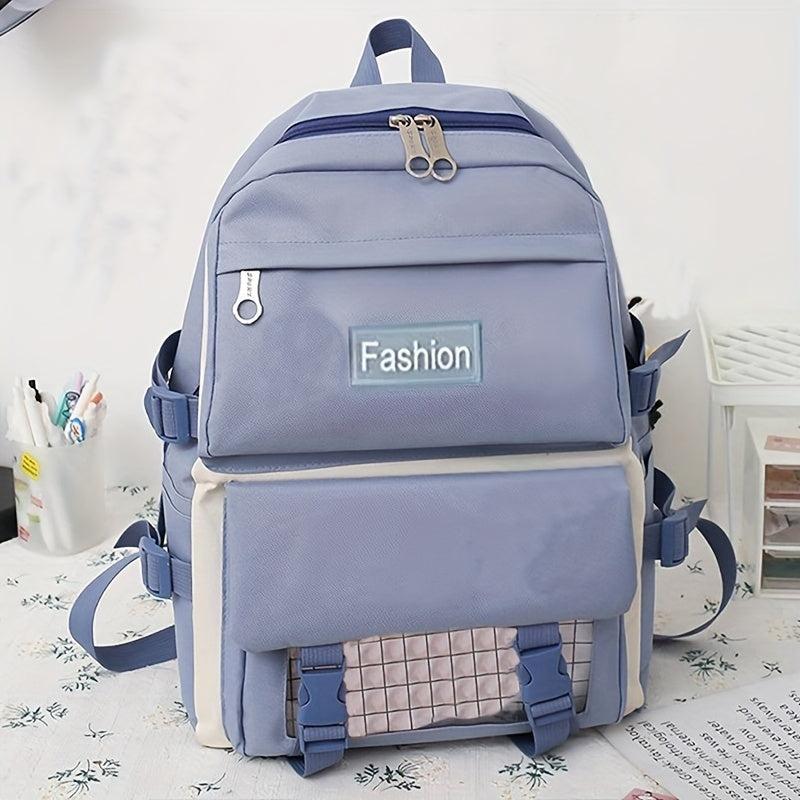 4pc Plaid Pattern Backpack Set Lightweight Travel Schoolbag Tote Crossbody Penci