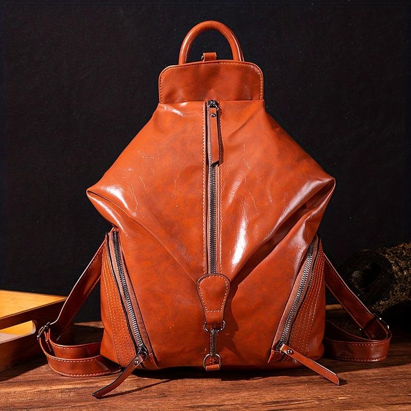 Retro Faux Letter Zipper Backpack Soft Daypack