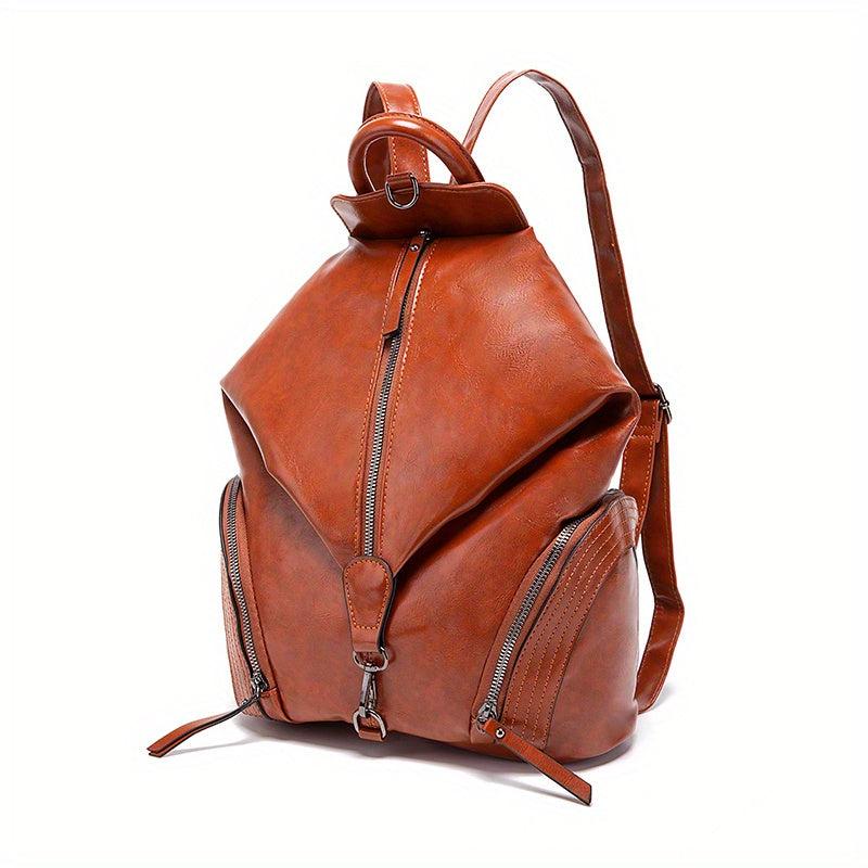 Retro Faux Letter Zipper Backpack Soft Daypack