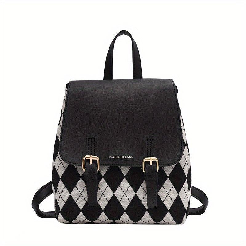 Vintage Argyle Print Backpack Large Capacity Travel Knapsack