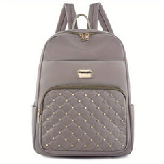 Studded Decor Backpack Quilted Schoolbag Lightweight Travel Daypack