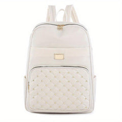 Studded Decor Backpack Quilted Schoolbag Lightweight Travel Daypack
